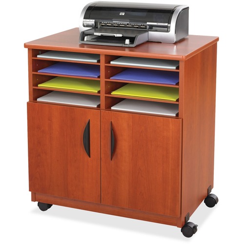 Safco Mobile Machine Stand with Sorter - 200 lb Load Capacity - 8 x Shelf(ves) - 30.5" Height x 28" Width x 19.8" Depth - Laminate - Particleboard, Wood - Cherry