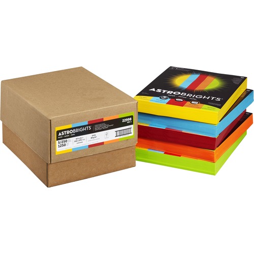 Astrobrights Laser, Inkjet Copy & Multipurpose Paper - Solar Yellow, Lunar Blue, Re-entry Red, Cosmic Orange, Terra Green - Letter - 8 1/2" x 11" - 24 lb Basis Weight - 1250 / Carton - FSC