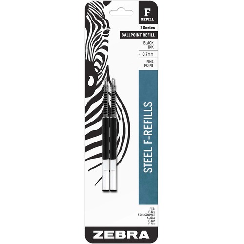 Zebra STEEL 7 Series F Refill Bold Point Ballpoint - 1.60 mm , Bold Point - Black Ink - 2 / Pack