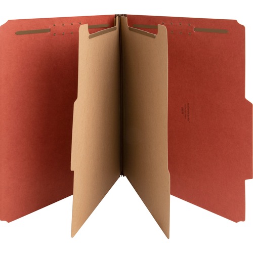 Nature Saver 2/5 Tab Cut Letter Recycled Classification Folder - 8 1/2" x 11" - 6 Fastener(s) - 2" Fastener Capacity for Folder, 1" Fastener Capacity for Divider - 2 Divider(s) - Pressboard - Red - 100% Recycled - 10 / Box = NAT01051
