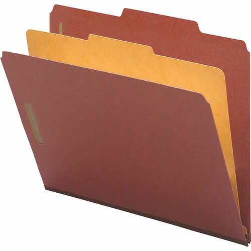 Nature Saver 2/5 Tab Cut Legal Recycled Classification Folder - 8 1/2" x 14" - 4 Fastener(s) - 2" Fastener Capacity for Folder, 1" Fastener Capacity for Divider - 1 Divider(s) - Pressboard - Red - 100% Recycled - 10 / Box
