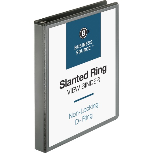 Business Source Basic D-Ring View Binders - 1" Binder Capacity - Letter - 8 1/2" x 11" Sheet Size - D-Ring Fastener(s) - Polypropylene - Black - Clear Overlay - 1 Each = BSN28446
