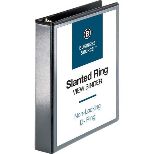 Business Source Basic D-Ring View Binders - 1 1/2" Binder Capacity - Letter - 8 1/2" x 11" Sheet Size - D-Ring Fastener(s) - Polypropylene - Black - Clear Overlay - 1 Each = BSN28447