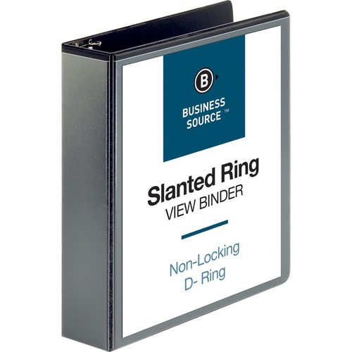 Business Source Basic D-Ring View Binders - 2" Binder Capacity - Letter - 8 1/2" x 11" Sheet Size - D-Ring Fastener(s) - Polypropylene - Black - Clear Overlay - 1 Each - Presentation / View Binders - BSN28448