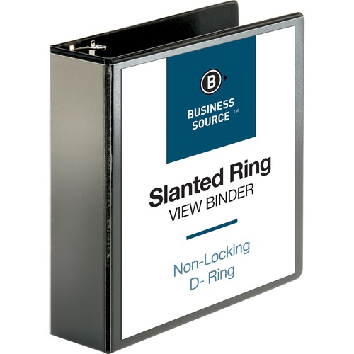 Business Source Basic D-Ring View Binders - 3" Binder Capacity - Letter - 8 1/2" Sheet Size - D-Ring Fastener(s) - Polypropylene - Black - Clear Overlay - 1 Each - Presentation / View Binders - BSN28449