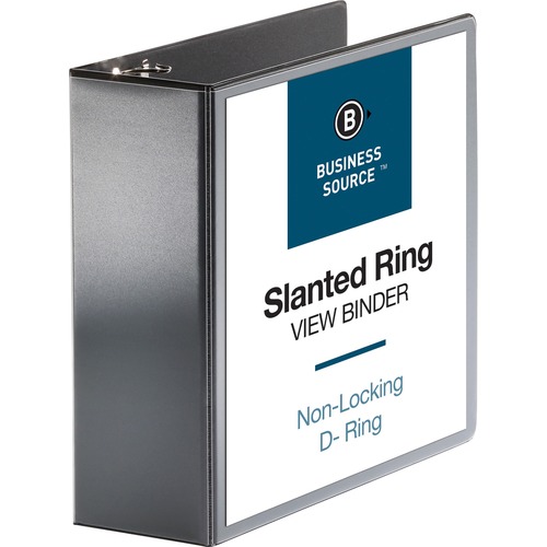 Business Source Basic D-Ring View Binders - 4" Binder Capacity - Letter - 8 1/2" x 11" Sheet Size - D-Ring Fastener(s) - Polypropylene - Black - Clear Overlay - 1 Each = BSN28450