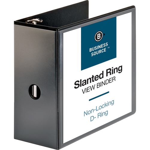 Business Source Basic D-Ring View Binders - 5" Binder Capacity - Letter - 8 1/2" x 11" Sheet Size - D-Ring Fastener(s) - Polypropylene - Black - Clear Overlay - 1 Each = BSN28451