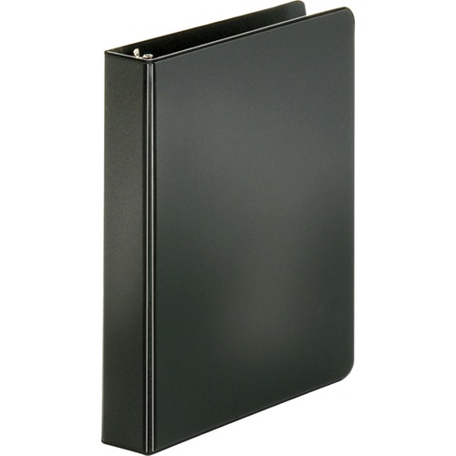 Business Source Basic Round Ring Binder - 1" Binder Capacity - 8 1/2" x 5 1/2" Sheet Size - 240 Sheet Capacity - 3 x Round Ring Fastener(s) - Chipboard, Polypropylene - Black - Open and Closed Triggers, Exposed Rivet, Sturdy - 1 Each