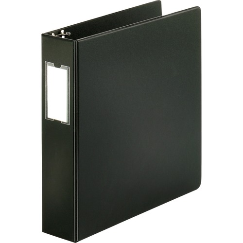 Business Source Basic Round Ring Binder w/Label Holder - 2" Binder Capacity - Letter - 8 1/2" x 11" Sheet Size - 3 x Round Ring Fastener(s) - Vinyl - Black - Open and Closed Triggers, Label Holder - 1 Each - Standard Ring Binders - BSN28561