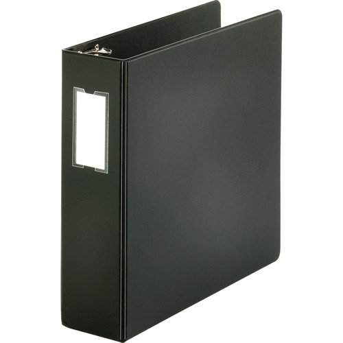 Business Source Basic Round Ring Binder w/Label Holder - 3" Binder Capacity - Letter - 8 1/2" x 11" Sheet Size - 3 x Round Ring Fastener(s) - Vinyl - Black - Open and Closed Triggers, Label Holder - 1 Each - Standard Ring Binders - BSN28562