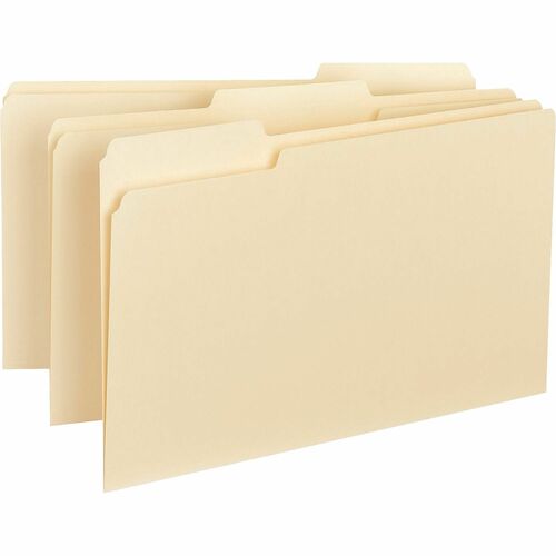 Business Source 1/3 Tab Cut Legal Recycled Top Tab File Folder - 8 1/2" x 14" - Top Tab Location - Assorted Position Tab Position - Manila - 10% Recycled - 100 / Box - Interior Folders - BSN43560