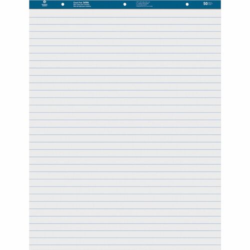 Business Source Standard Ruled Easel Pad - 50 Sheets - 15 lb Basis Weight - 27" x 34" - White Paper - Perforated - 2 / Carton
