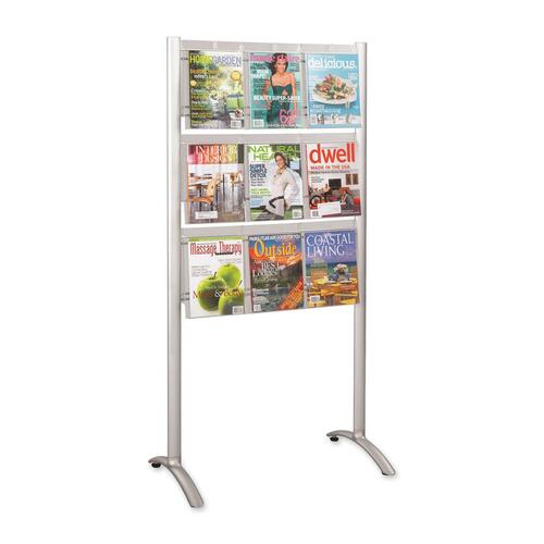 Safco 9-Pocket Magazine Floor Stand - 9 x Magazine, 18 x Pamphlet - 9 Drawer(s) - 62.8" Height x 31.8" Width x 20" Depth - Floor - Silver - Acrylic, Aluminum - 1 Each