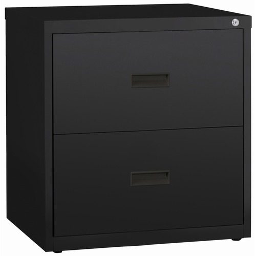 Lorell Lateral File - 2-Drawer - 30" x 18.6" x 28.1" - 2 x Drawer(s) for File - A4, Letter, Legal - Interlocking, Ball-bearing Suspension, Adjustable Glide, Locking Drawer - Black - Steel - Recycled = LLR60557