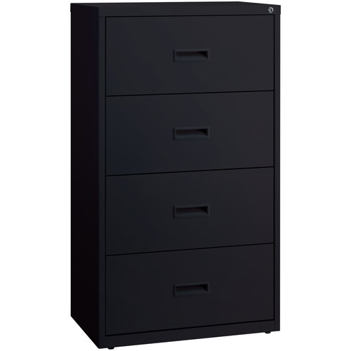 Lorell Lateral File - 4-Drawer - 30" x 18.6" x 52.5" - 4 x Drawer(s) for File - A4, Legal, Letter - Adjustable Glide, Ball-bearing Suspension, Label Holder - Black - Steel - Recycled = LLR60560