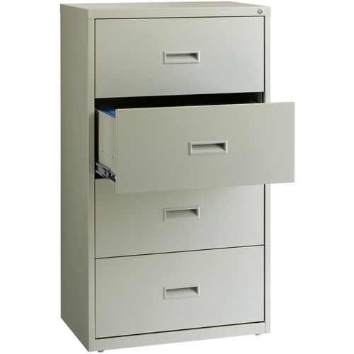 Lorell Lateral File - 4-Drawer - 30" x 18.6" x 52.5" - 4 x Drawer(s) for File - A4, Legal, Letter - Interlocking, Leveling Glide, Ball-bearing Suspension, Label Holder - Light Gray - Steel - Recycled