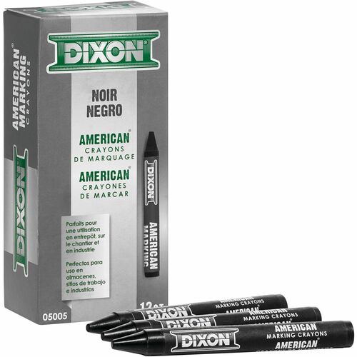 Dixon Long-Lasting Marking Crayons - 5" Length - 0.6" Diameter - Black - 1 Dozen
