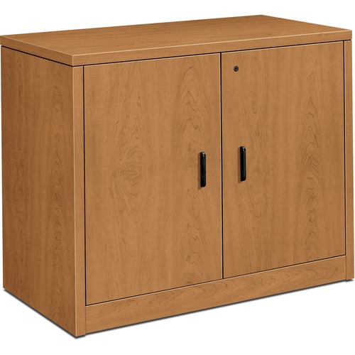 HON 105291 Bookcase Cabinet - 29.5" Height x 36" Width x 20" Depth - 1 Shelve(s) - Square Edge - Material: Wood Grain - Finish: Harvest, Laminate, Thermofused Laminate (TFL) - Wear Resistant, Lockable Drawer, Grommet, Leveling Glide, Scratch Resistant, Sp