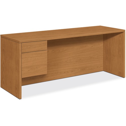 HON 10546L Credenza - 72" x 24" x 29.5" - Single Pedestal on Left Side - Finish: Harvest, Laminate - Stain Resistant, Lockable Drawer, Warp Resistant, Scratch Resistant, Grommet, Modesty Panel