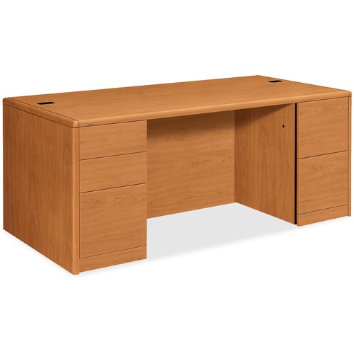 HON 10799 Pedestal Desk - 5-Drawer - 72" x 36" x 29.5" - 5 x Box, File Drawer(s) - Double Pedestal - Finish: Harvest, Laminate - Abrasion Resistant, Stain Resistant