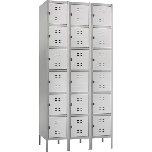 Safco Six-Tier Two-tone 3 Column Locker with Legs - 36" x 18" x 78" - 3 x Shelf(ves) - Recessed Locking Handle - Gray - Steel