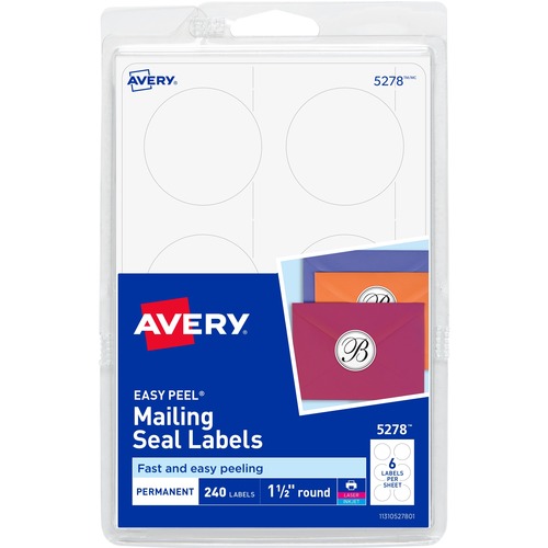 Avery® Round Booklet Seals - 4" Width x 6" Length - Permanent Adhesive - Round - Laser, Inkjet - White - Paper - 6 / Sheet - 40 Total Sheets - 240 Total Label(s) - 3