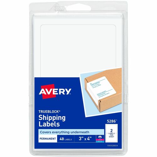 Avery® Shipping Labels, TrueBlock® Technology Permanent Adhesive, 3" x 4" , 40 Labels (5286) - Avery® Shipping Labels, Permanent Adhesive, 3" x 4" , 40 Labels (5286)