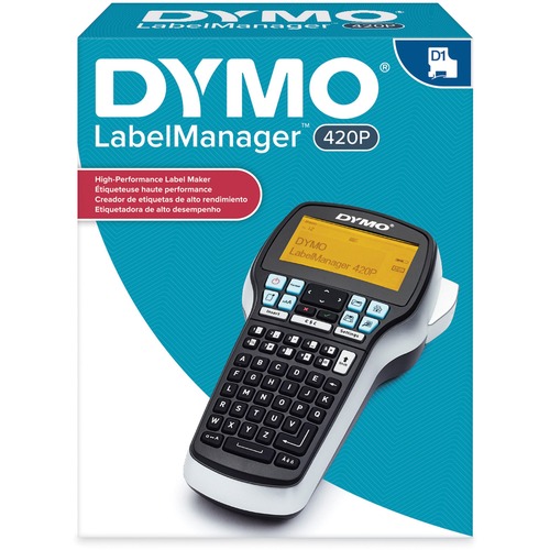 Dymo LabelManager 420P Portable Labelmaker - 180 dpi - Tape - 0.24" , 0.35" , 0.47" , 0.75" - LCD Screen - Battery, Power Adapter - Lithium Ion (Li-Ion) - Black, Silver - PC - ABCD Keyboard, Auto Numbering, Vertical Printing, Mirror Printing, Barcode Prin