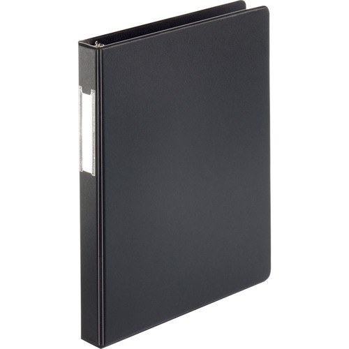 Business Source Basic Round Ring Binder w/Label Holder - 1" Binder Capacity - Letter - 8 1/2" x 11" Sheet Size - 3 x Round Ring Fastener(s) - Vinyl - Black - Recycled - Open and Closed Triggers, Label Holder - 1 Each = BSN28559