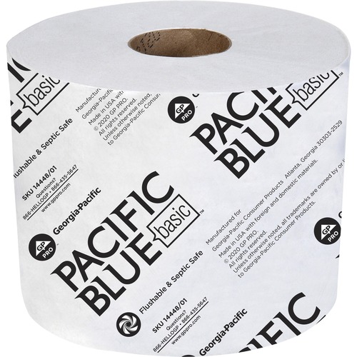 Pacific Blue Basic Standard Roll Toilet Paper - 1 Ply - 3.90" x 4" - 1500 Sheets/Roll - White - 48 / Carton