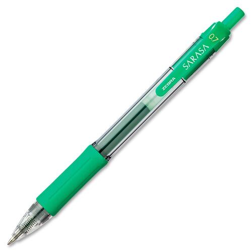 Zebra Pen Sarasa Gel Pen - Medium Pen Point - 0.7 mm Pen Point Size - Retractable - Green Water Based Ink - Translucent Barrel - 1 Each - Gel Ink Pens - ZEB46880
