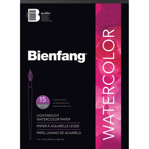 Bienfang Aquademic Watercolour Paper - 15 Sheets - Plain - Book Bound - 90 lb Basis Weight - 11" x 15" - Bleed-free, Acid-free, Lightweight - 1 Each