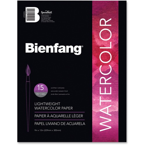 Bienfang Aquademic Watercolour Paper - 15 Sheets - Plain - Book Bound - 90 lb Basis Weight - 9" x 12" - Bleed-free, Acid-free, Lightweight - 1Each