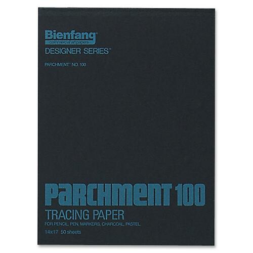 Bienfang Parchment Tracing Paper Pad - 50 Sheets - Plain - 25 lb Basis Weight - 14" x 17" - Black Cover - Lightweight - 1 Each