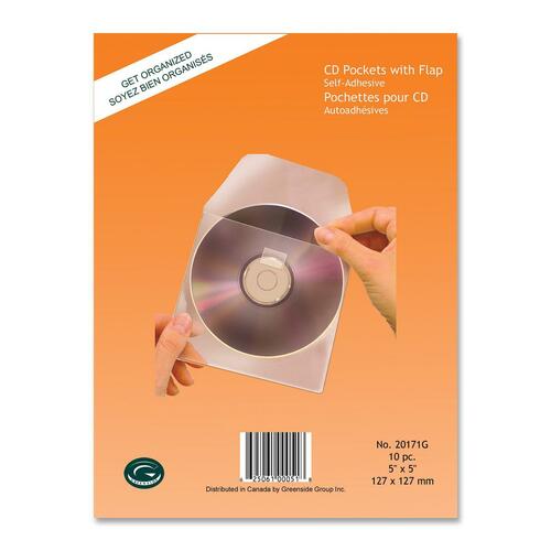 Greenside Self-Adhesive CD Pocket with Flap - Polypropylene - Clear