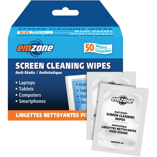 Emzone Anti-Static Screen Cleaning Wipes - For Display Screen, Keyboard, Notebook, Gaming Console, Telephone, Home/Office Equipment - Anti-static, Lint-free, Non-flammable, Alcohol-free - 50 / Box - For Display Screen, Keyboard, Notebook, Gaming Console,  = EMP47044