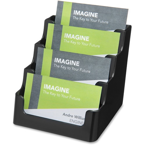 Deflecto 4 Tier Business Card Holder - 3.8" x 3.9" x 3.5" x - Plastic - 1 Each - Black - Storage Compartment, Durable, Recyclable