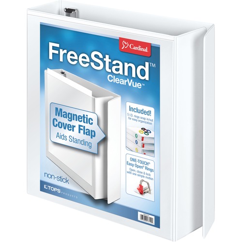 Cardinal FreeStand Easy Open Slant-D Ring Binder - 2" Binder Capacity - Letter - 8 1/2" x 11" Sheet Size - 525 Sheet Capacity - 2 19/64" Spine Width - 3 x D-Ring Fastener(s) - Polypropylene - White - 657.7 g - Recycled - Magnetic Closure, PVC-free, Non-st - Standard Ring Binders - CRD43120