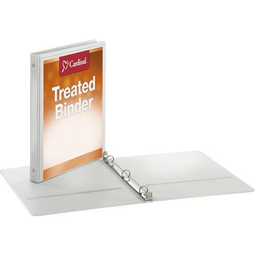 Cardinal ClearVue Locking Round-ring Treated Binder - 5/8" Binder Capacity - Letter - 8 1/2" x 11" Sheet Size - 125 Sheet Capacity - 5/8" Spine Width - 3 x Round Ring Fastener(s) - 2 Inside Front & Back Pocket(s) - Polypropylene - White - 12.48 oz - Clear