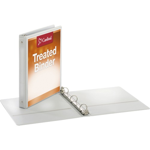 Cardinal ClearVue Locking Round-ring Treated Binder - 1" Binder Capacity - Letter - 8 1/2" x 11" Sheet Size - 250 Sheet Capacity - 1" Spine Width - 3 x Round Ring Fastener(s) - 2 Inside Front & Back Pocket(s) - Polypropylene - White - 13.28 oz - Recycled 