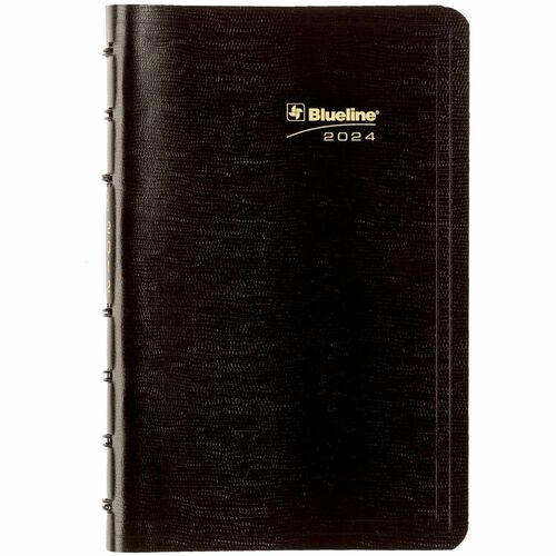 Blueline MiracleBind Daily Planner - Daily - January 2024 till December 2024 - 7:00 AM to 7:30 PM - Half-hourly - 1 Day Single Page Layout - 5" x 8" Sheet Size - Twin Wire - Black - Address Directory, Phone Directory, Pocket, Laminated, Bilingual