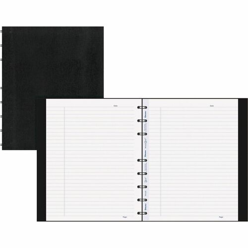Blueline MiracleBind College Ruled Notebooks - 150 Sheets - 150 Pages - Twin Wirebound - Ruled Margin - 9 1/4" x 7 1/4" - Black Ribbed Cover - Micro Perforated, Index Sheet, Self-adhesive Tab, Pocket, Repositionable, Removable, Hard Cover, Telephone & Add = BLIAF915081