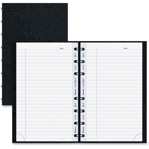 Blueline MiracleBind College Ruled Notebooks - 150 Pages - Twin Wirebound - Ruled - 8" x 5" - Black Cover Ribbed - Hard Cover, Removable, Repositionable, Micro Perforated, Index Sheet, Pocket, Self-adhesive Tab, Telephone & Address Pages, Hole-punched - R