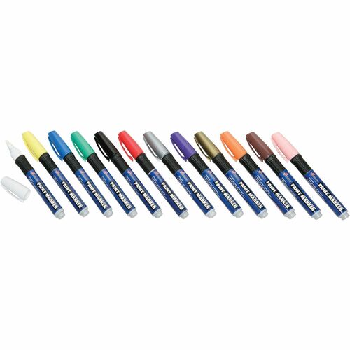 SKILCRAFT Paint Marker - Medium Marker Point - Bullet Marker Point Style - Assorted Oil Based Ink - 12 / Set