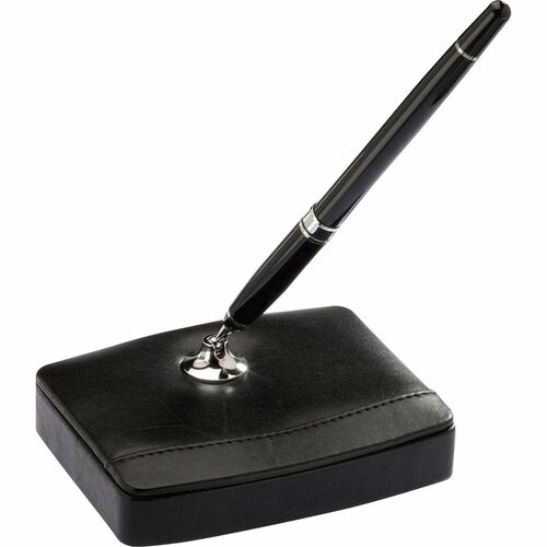 Dacasso Classic Leather Single Pen Stand - Leather - 1 Each - Black, Silver