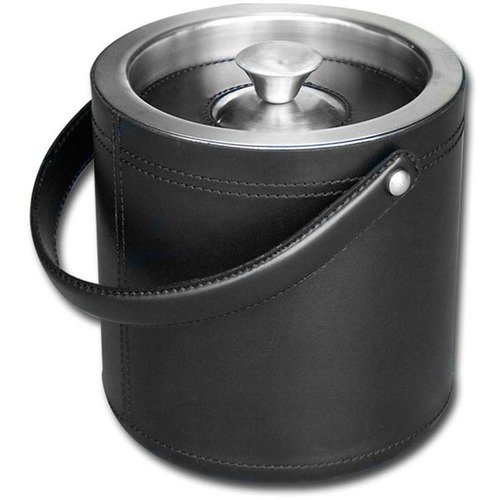 Dacasso Classic Leather Ice Bucket - Black - Leather, Stainless Steel Body - Stainless Steel Lid - 1 Each