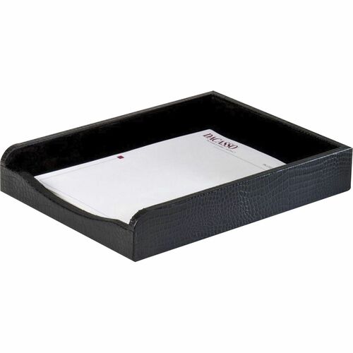 Dacasso Crocodile Embossed Leather Letter Tray - Desktop - Black - 1 Each