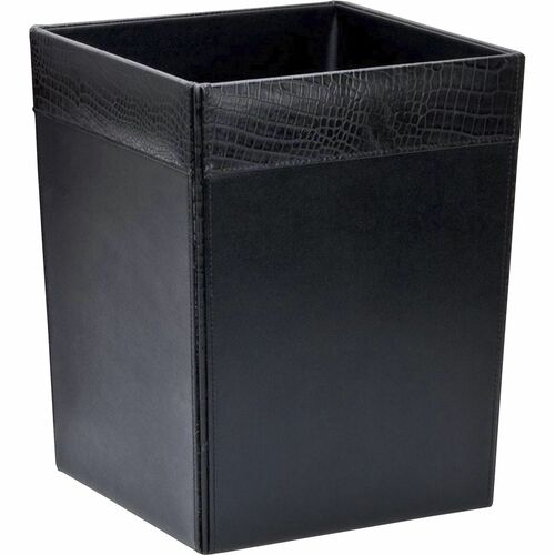 Dacasso Crocodile Embossed Leather Waste Basket - 3.50 gal Capacity - Leather, Velveteen - Black - 1 Each