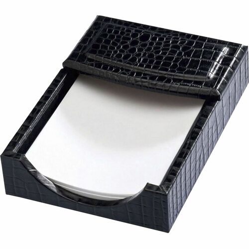 Dacasso Crocodile Embossed Black Leather Memo Holder - Support 4" x 6" Media - Leather - 1 Each - Black