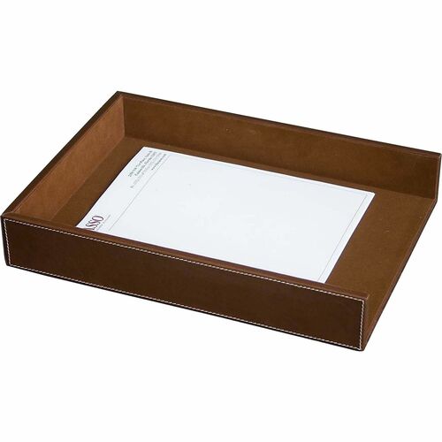 Dacasso Rustic Leather Legal-Size Letter Tray - Rustic Brown - Top Grain Leather, Velveteen - 1 Each